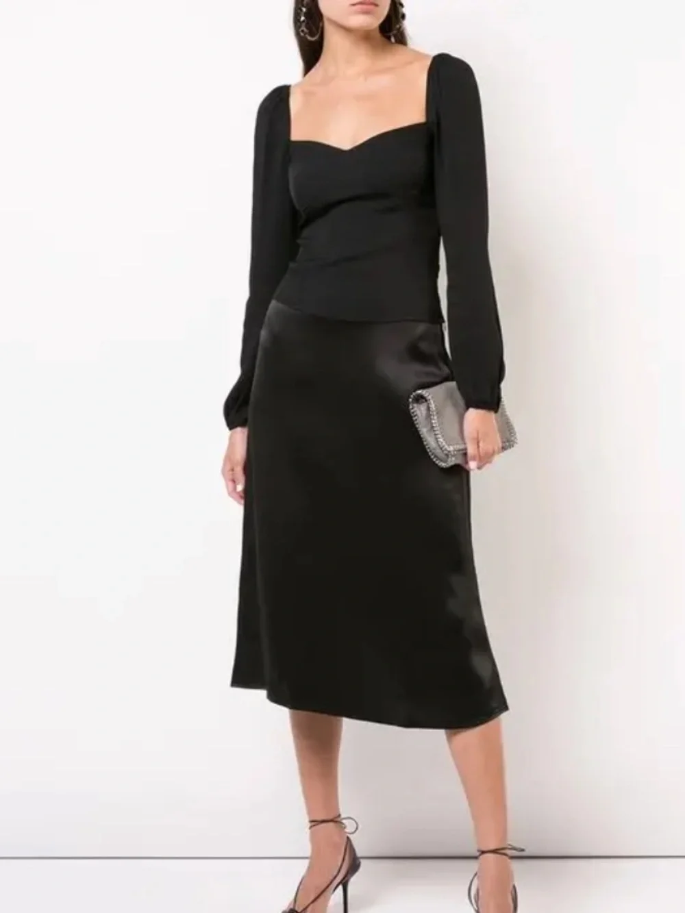 Reformation Black Square Neck Long Sleeve Blouse